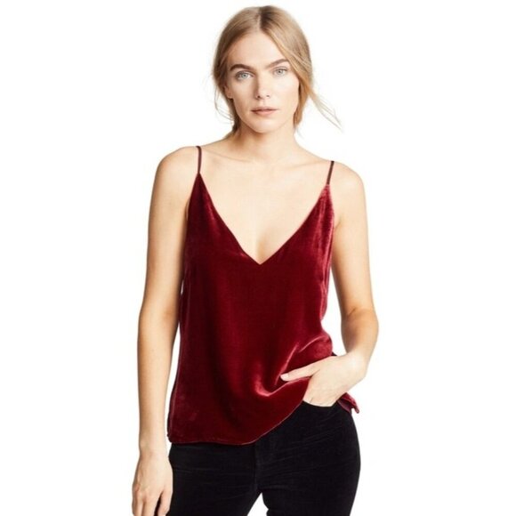 L'Agence Size XS Gabriella Velvet Camisole Tank Red Cami Silk Adjustable Straps - Picture 2 of 13